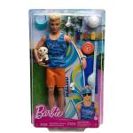 Barbie Poseable Blonde Ken Beach Doll with Surfboard and Pet Puppy & Themed Accessories