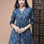Women Cotton Blue Geometric Print Tunic