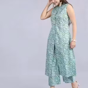 Stylish Rayon Printed sleeveles Kurta With Palazzos Set For Women