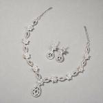 Elegant Crystal & Enamel Leaf Link Necklace Set with Pearl Drop (Multiple Colors)