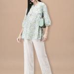 Women Cotton Green Floral Print Tunic