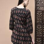 Women Cotton Black Jaipur Motifs Print Tunic
