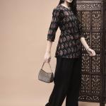 Women Cotton Black Jaipur Motifs Print Tunic