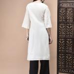 Women Cotton Off White Embroidered Kurta