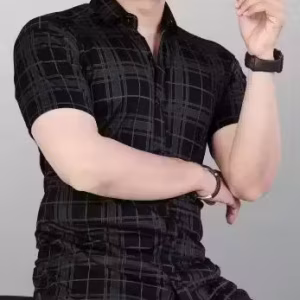 STI Men's Checked Regular Spread Collar Black Shirts