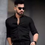 Fatty Mouse Men's Solid Spread Collar Black Shirts